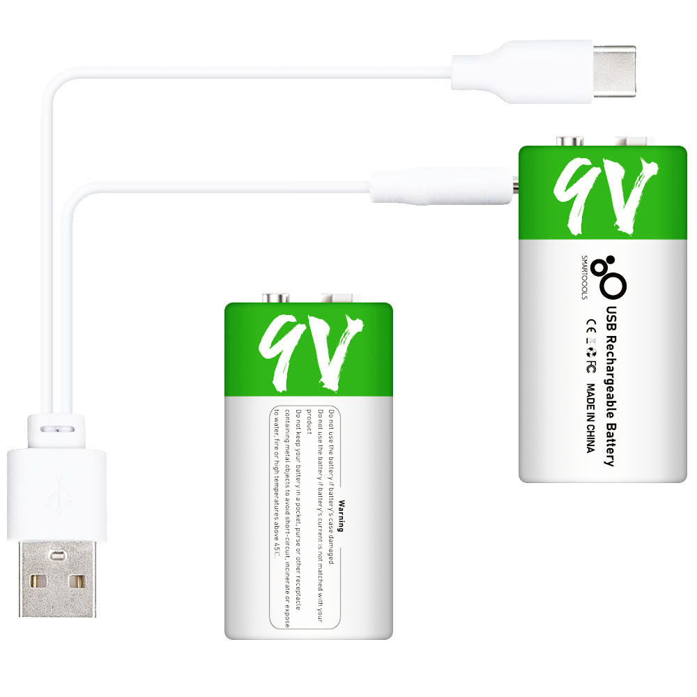 SMARTOOOLS 2Pcs 9V 650mAh Rechargeable Battery Type-C Charging 1.5h Rapid Recharge Lithium-ion Battery SMARTOOOLS 2Pcs 9V 650mAh Rechargeable Battery Type-C Charging 1.5h Rapid Recharge Lithium-ion Battery